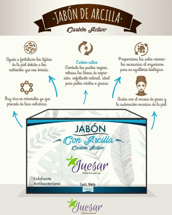 JABÓN NATURAL PURIFICADOR CON ARCILLA Y CARBÓN ACTIVADO X 150 G - Imagen 2